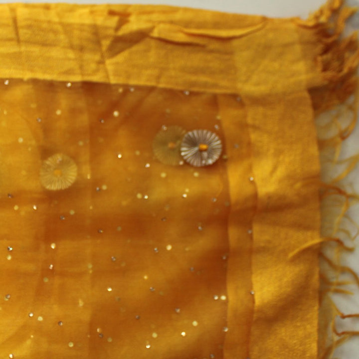 anokherang Dupattas Yellow Gota Flower Organza Dupatta
