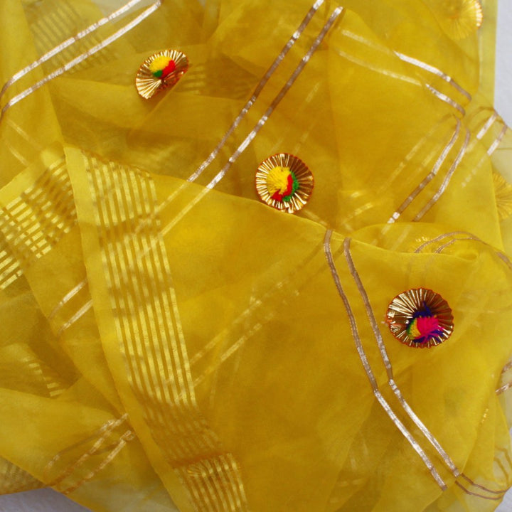 anokherang Dupattas Yellow Gotta Pom Pom Dupatta