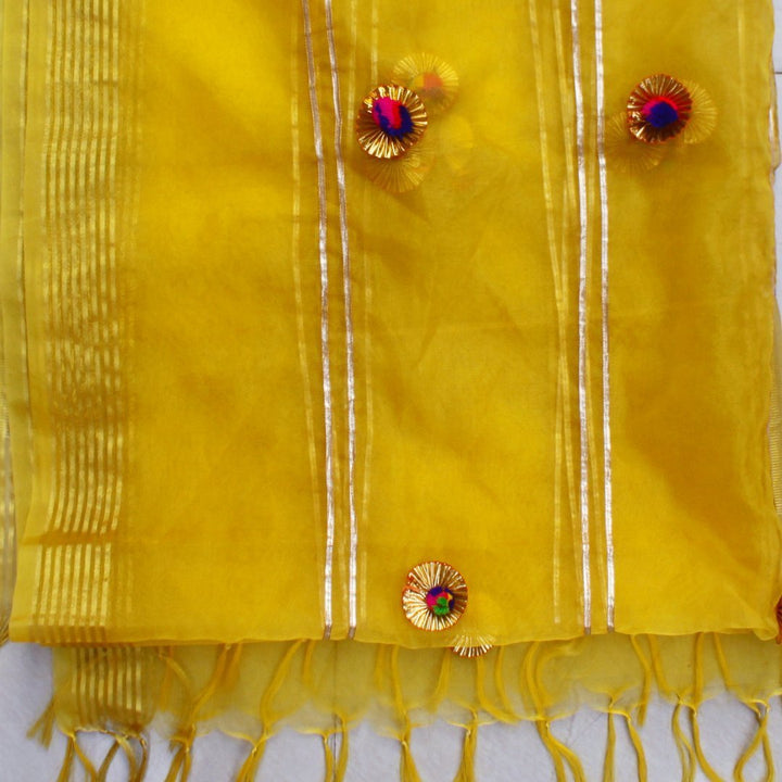 anokherang Dupattas Yellow Gotta Pom Pom Dupatta