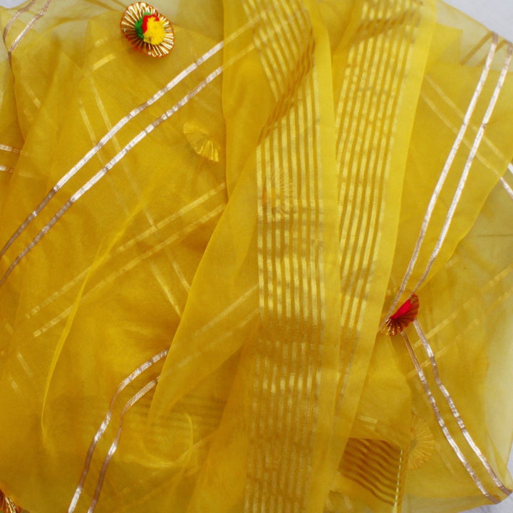 anokherang Dupattas Yellow Gotta Pom Pom Dupatta
