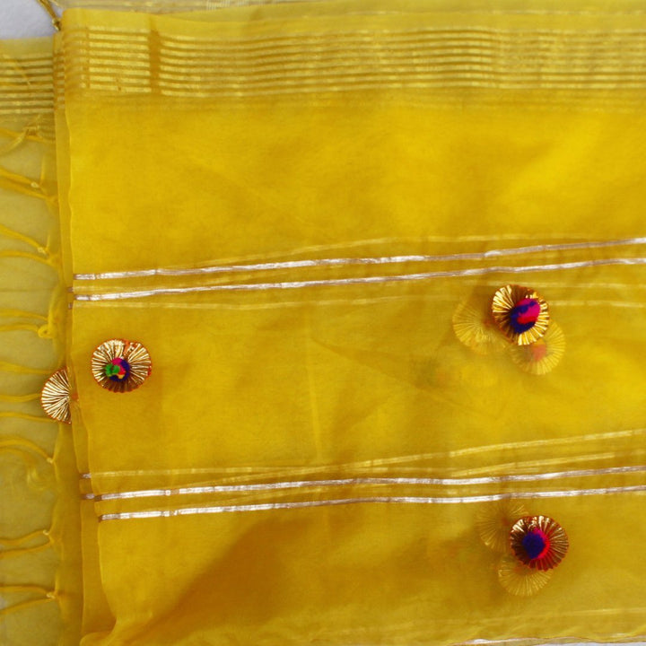 anokherang Dupattas Yellow Gotta Pom Pom Dupatta
