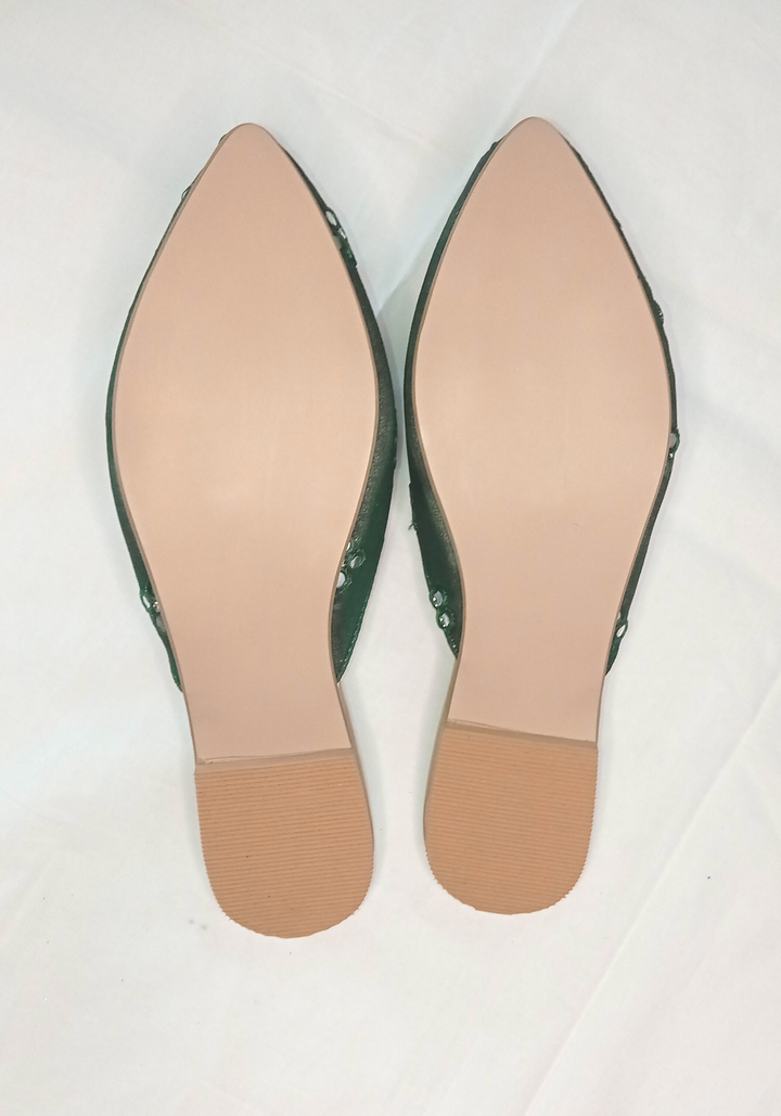 anokherang Juttis Bottle Green Mirror work Mules