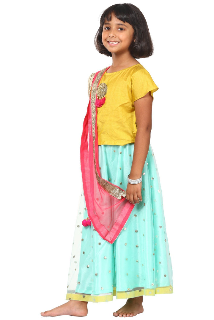 anokherang Kids Dress Lime Green Blue Sequenced Lehenga Choli with Net Sequenced Dupatta