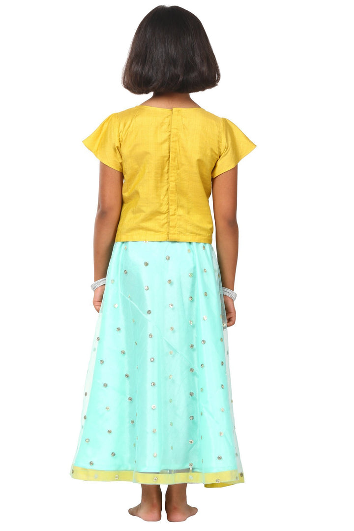 anokherang Kids Dress Lime Green Blue Sequenced Lehenga Choli with Net Sequenced Dupatta