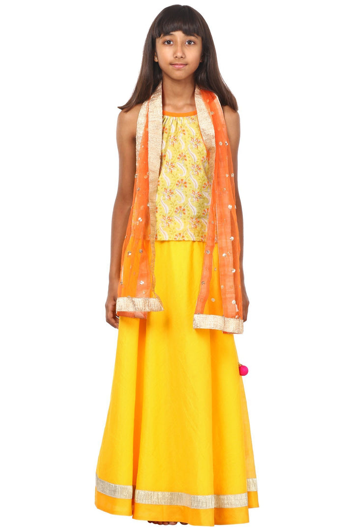 anokherang Kids Dress Sunshine Floral Chanderi Lehenga Choli with Net Sequenced Dupatta