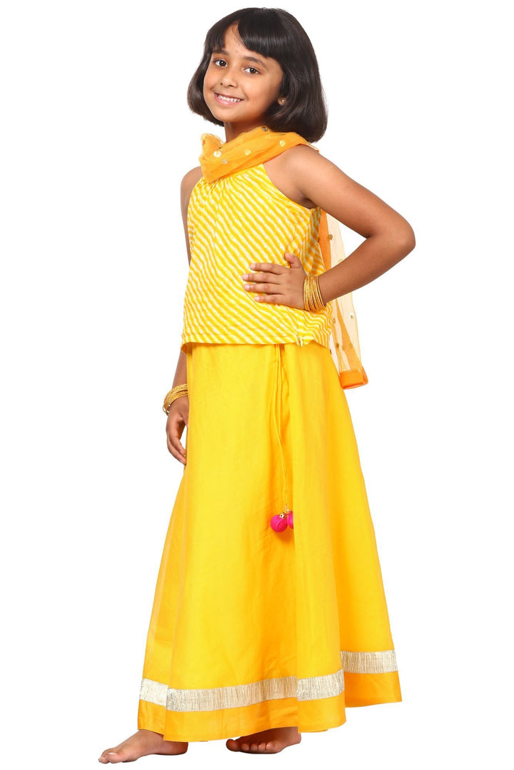 anokherang Kids Dress Sunshine Leheriya Chanderi Lehenga Choli with Net Sequenced Dupatta