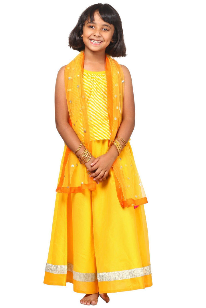anokherang Kids Dress Sunshine Leheriya Chanderi Lehenga Choli with Net Sequenced Dupatta