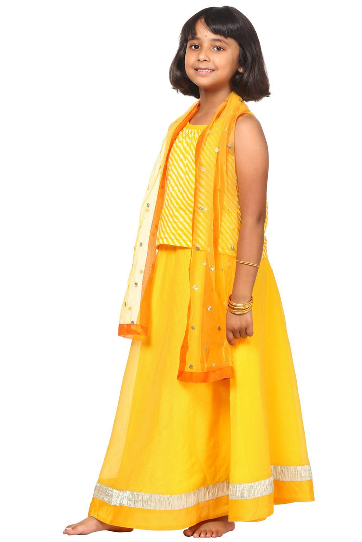 anokherang Kids Dress Sunshine Leheriya Chanderi Lehenga Choli with Net Sequenced Dupatta