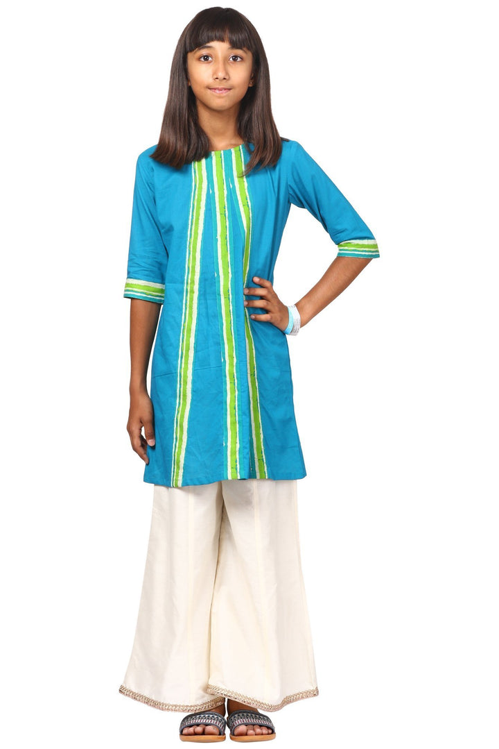 anokherang Kids Suits Shaded Green Kurti with Flared Palazzo