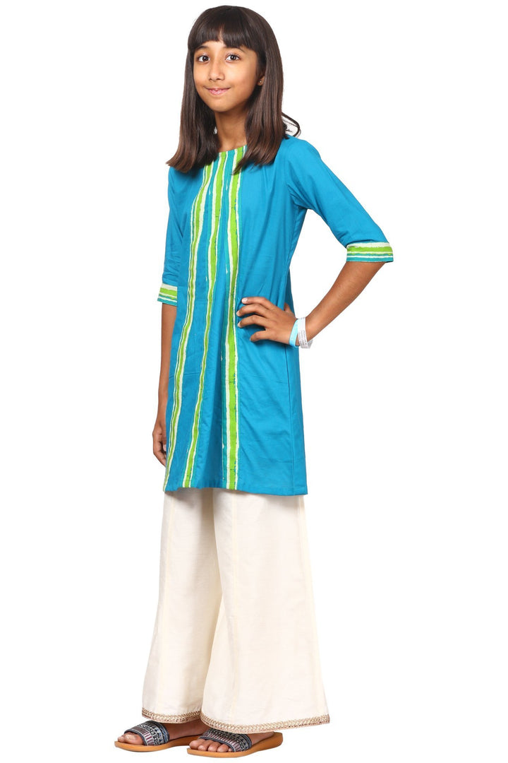 anokherang Kids Suits Shaded Green Kurti with Flared Palazzo and Net Dupatta