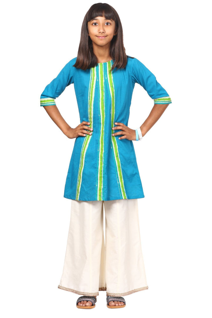 anokherang Kids Suits Shaded Green Kurti with Flared Palazzo and Net Dupatta