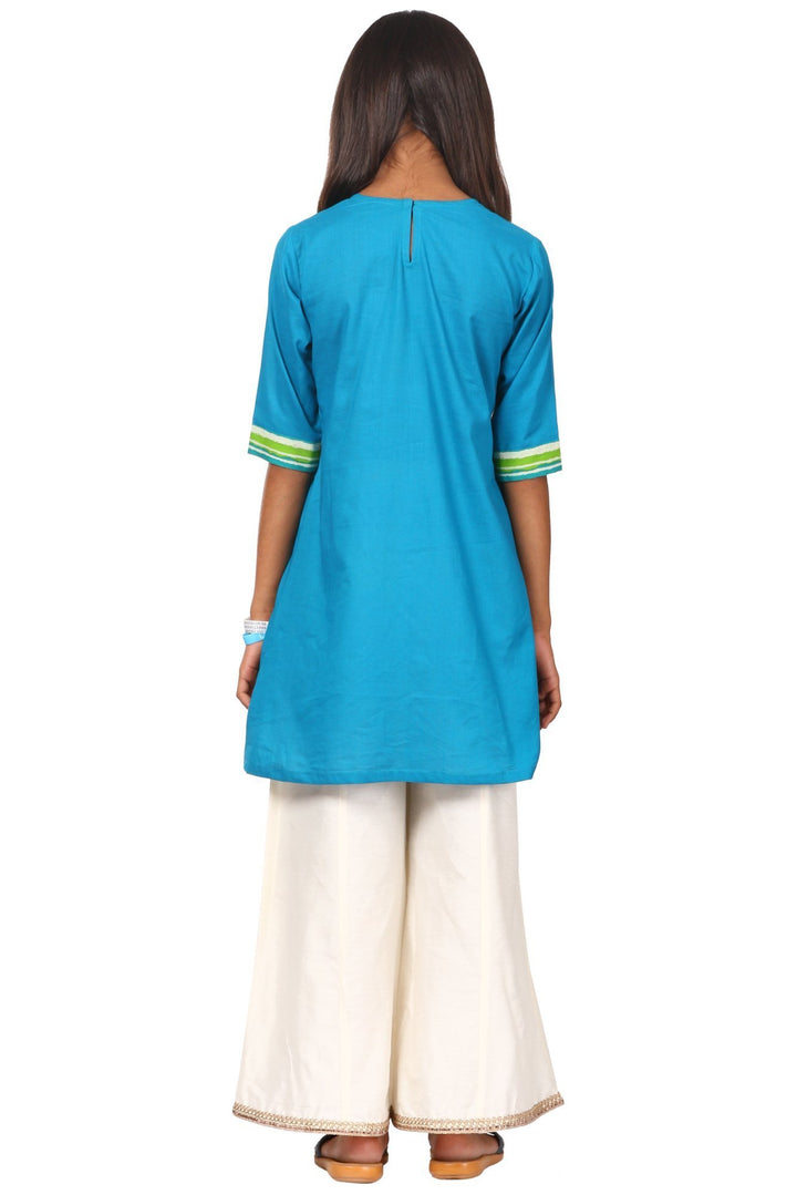 anokherang Kids Suits Shaded Green Kurti with Flared Palazzo and Net Dupatta