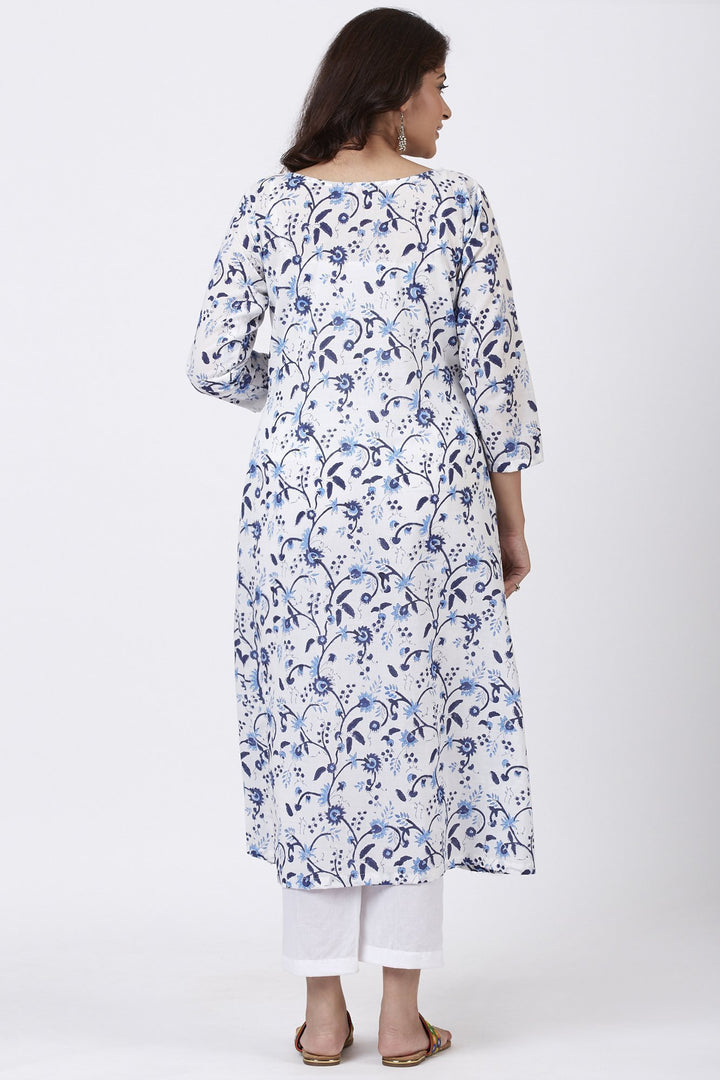 anokherang Kurtis Blue Fiza Floral Printed Gathered Kurti