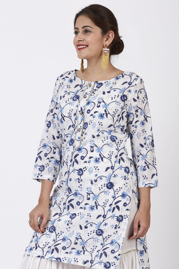 anokherang Kurtis Blue Floral Gotta Kurti