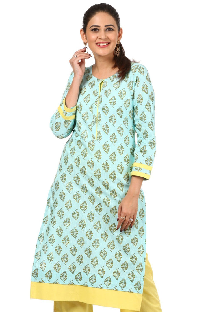 anokherang Kurtis Blue Printed Cotton Kurti