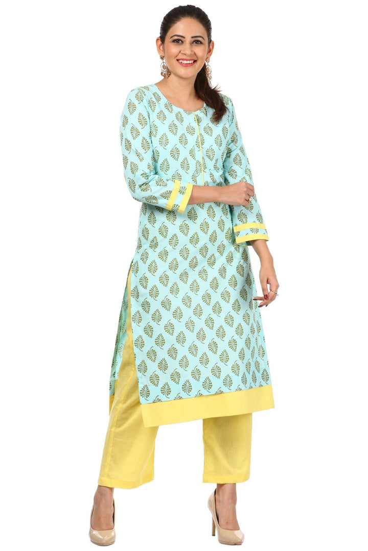 anokherang Kurtis Blue Printed Cotton Kurti