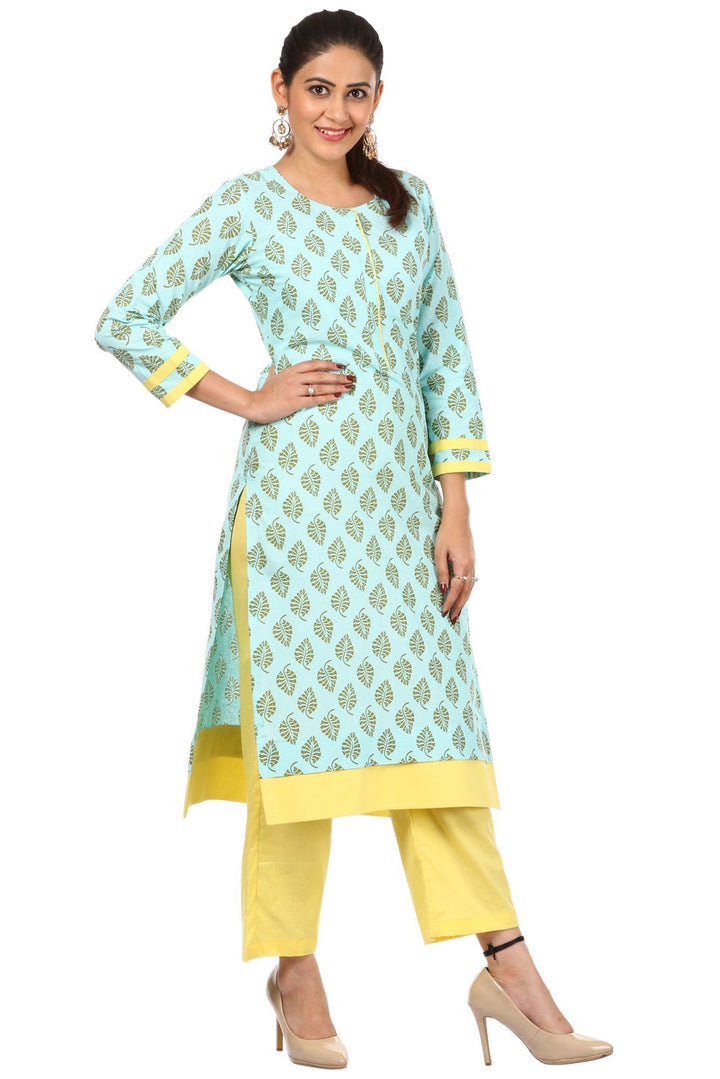 anokherang Kurtis Blue Printed Cotton Kurti