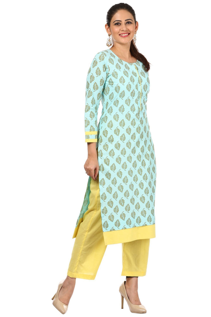 anokherang Kurtis Blue Printed Cotton Kurti