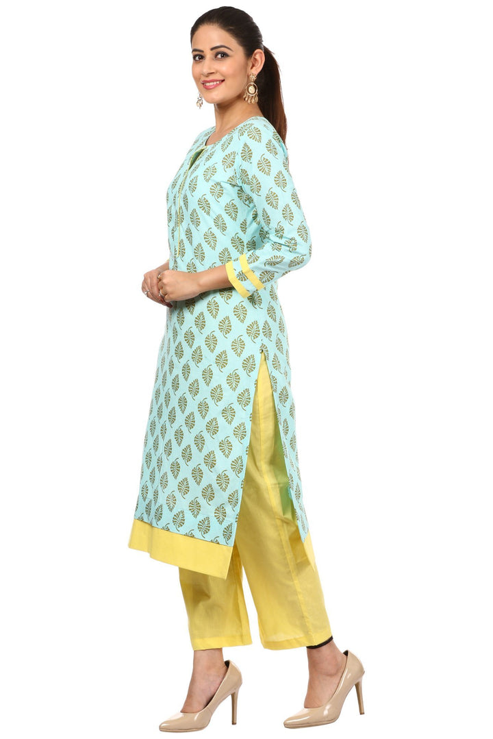 anokherang Kurtis Blue Printed Cotton Kurti