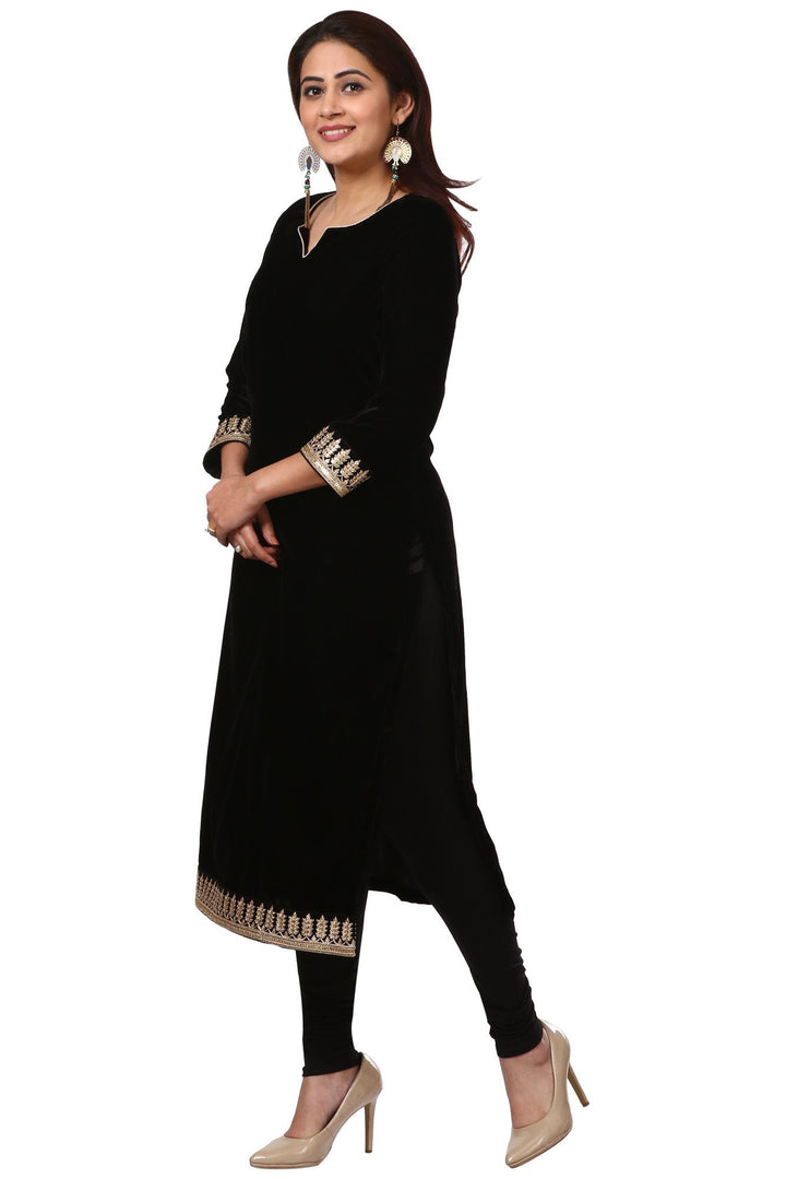 anokherang Kurtis Festive Black Straight Velvet Kurti