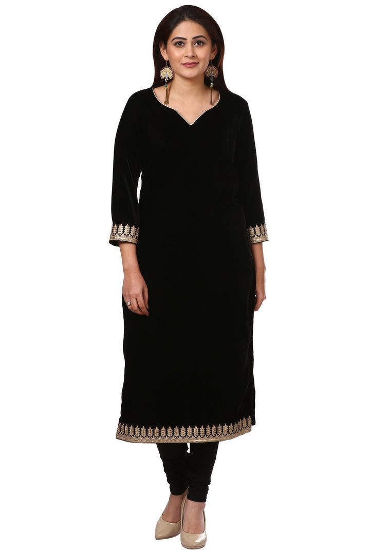 anokherang Combos Festive Black Straight Velvet Kurti