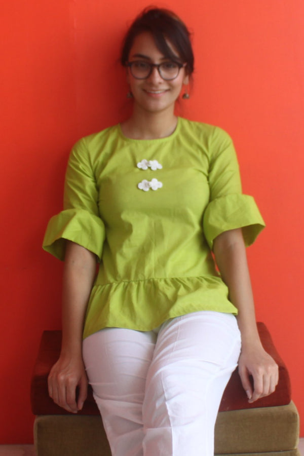 anokherang Kurtis Freedom Green Gathered Top
