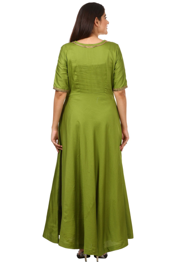 anokherang Kurtis Green Floor Length with Magenta Mirror Embroidered Dupatta