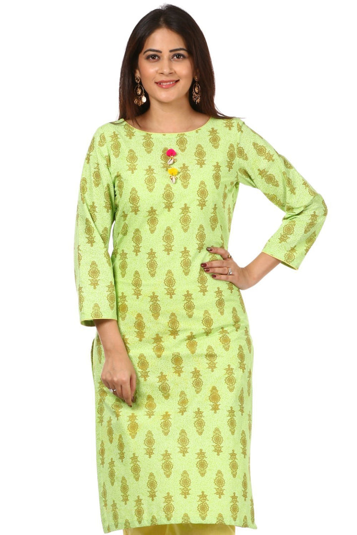 anokherang Kurtis Green Floral Cotton Kurti