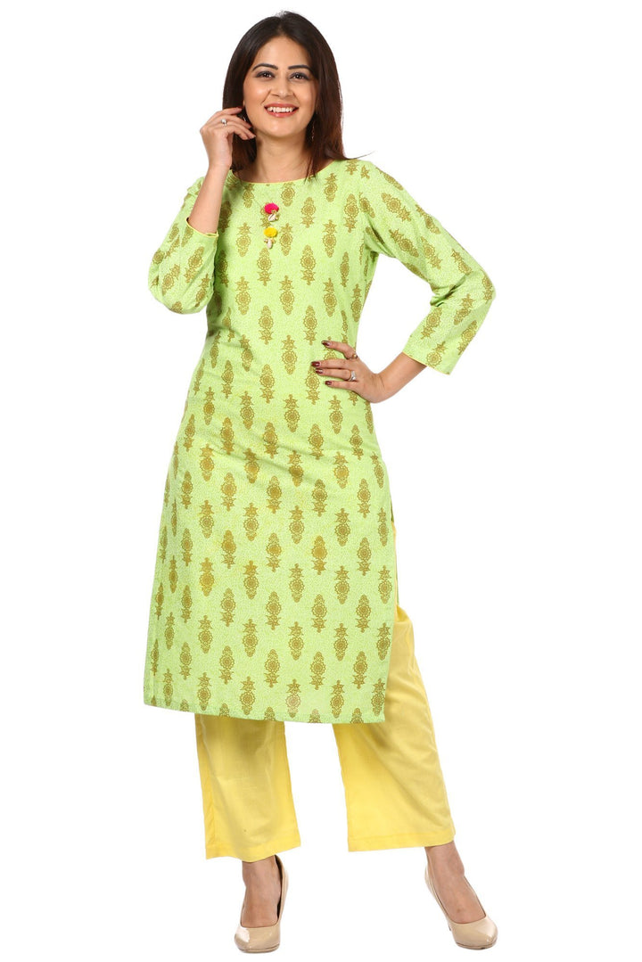 anokherang Kurtis Green Floral Cotton Kurti