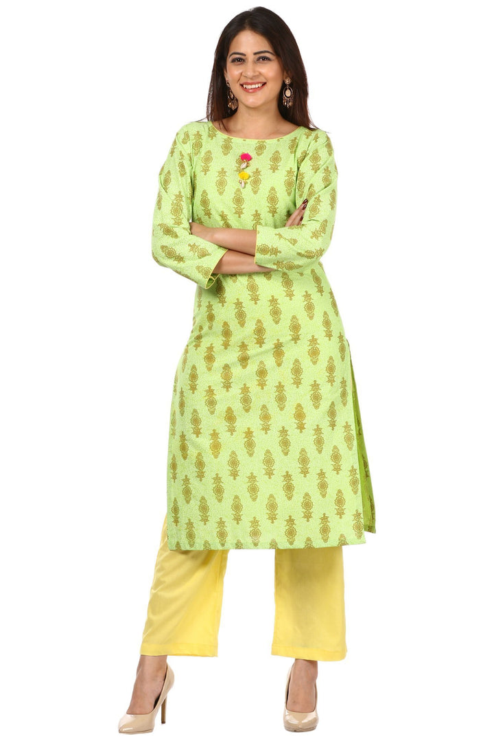 anokherang Kurtis Green Floral Cotton Kurti