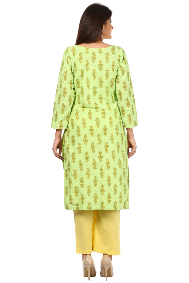 anokherang Kurtis Green Floral Cotton Kurti