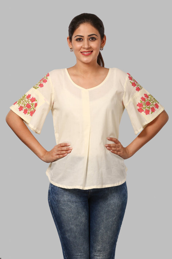 anokherang Kurtis OffWhite Overlap Floral Top