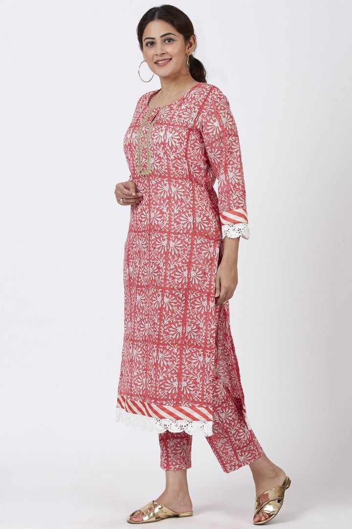 anokherang Kurtis Raspberry Pink Floral Printed Kurti