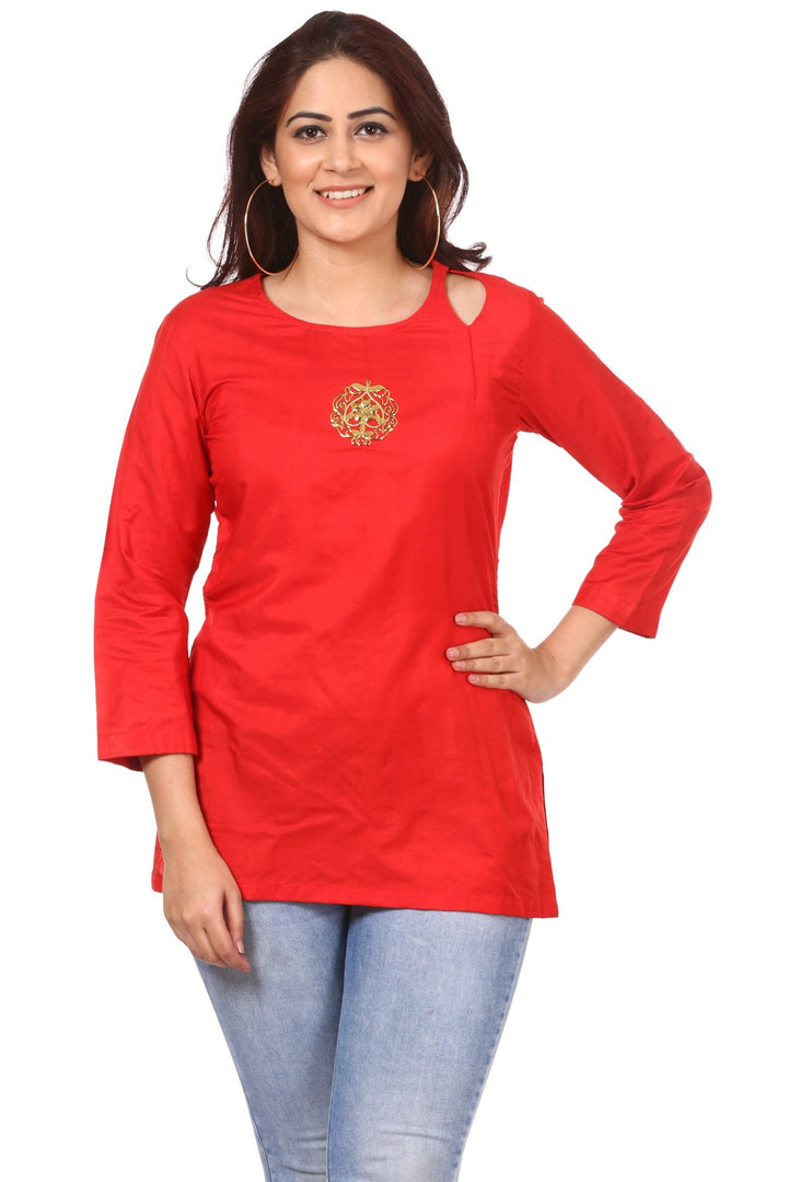 anokherang Kurtis Red Straight Tassel Top