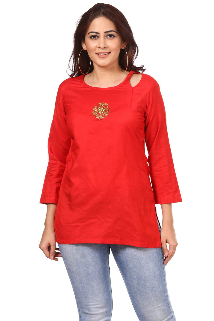 anokherang Kurtis Red Straight Tassel Top
