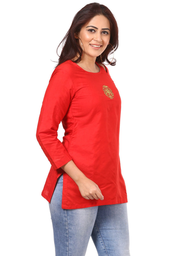 anokherang Kurtis Red Straight Tassel Top