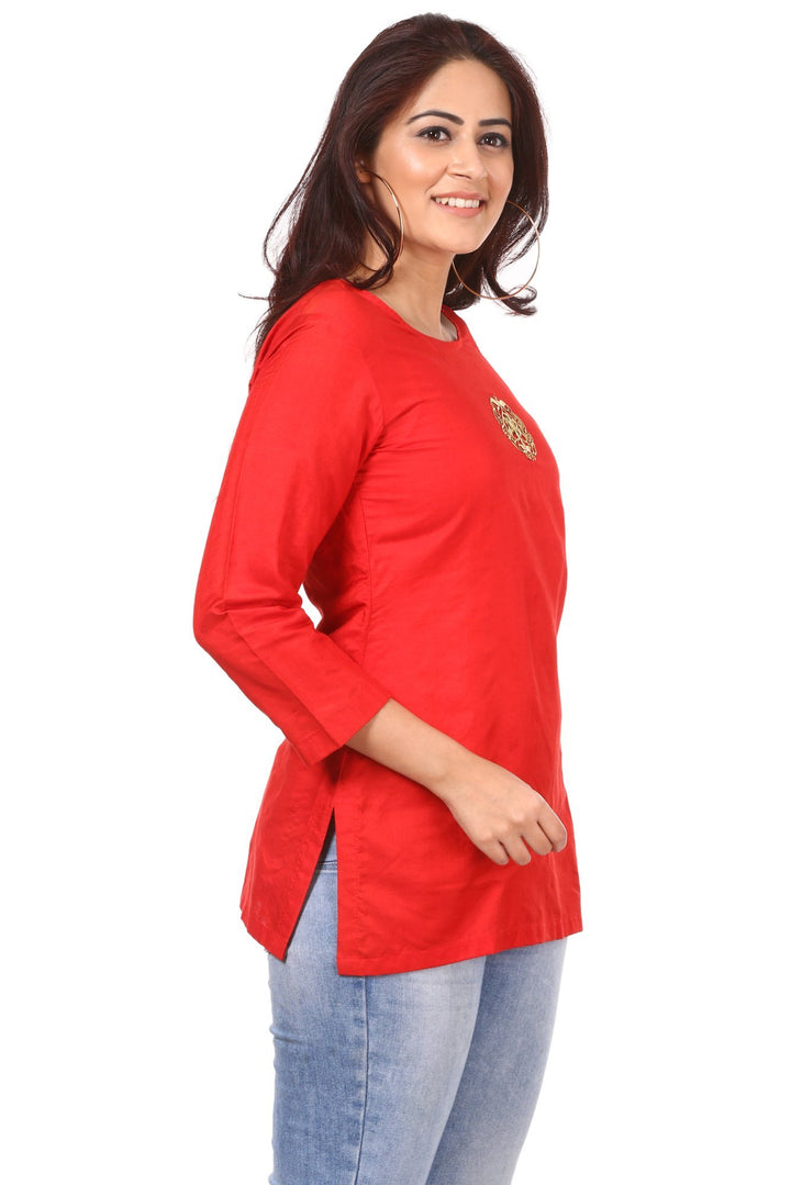 anokherang Kurtis Red Straight Tassel Top
