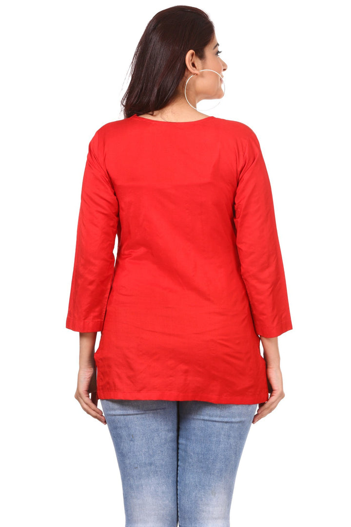 anokherang Kurtis Red Straight Tassel Top