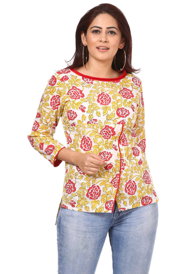 anokherang Kurtis Red Yellow Floral Affair Top