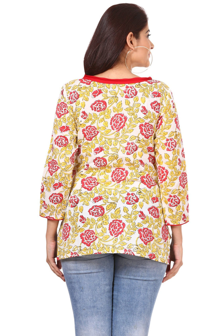 anokherang Kurtis Red Yellow Floral Affair Top
