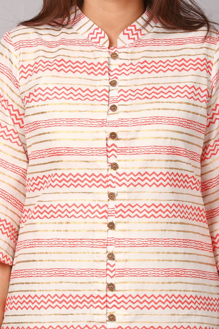 anokherang Kurtis Red Zig-Zag Lines Top