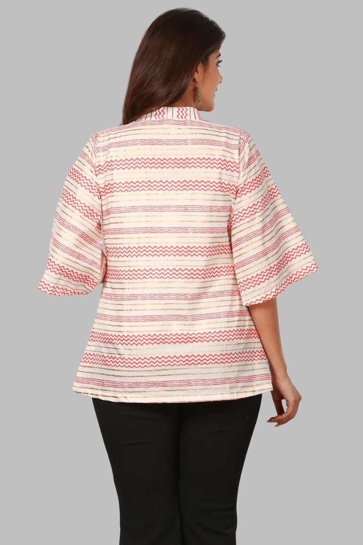 anokherang Kurtis Red Zig-Zag Lines Top