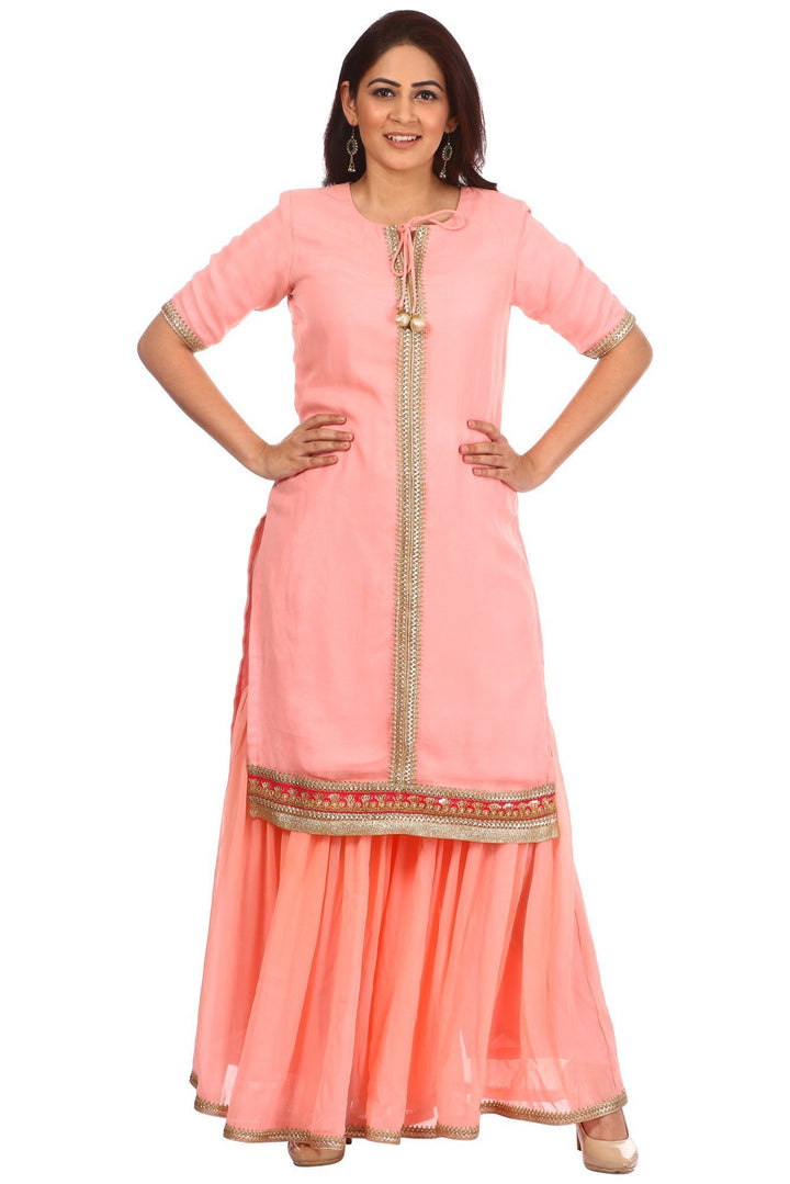 anokherang Kurtis XS Peach Charm Short Kurti with Gharara