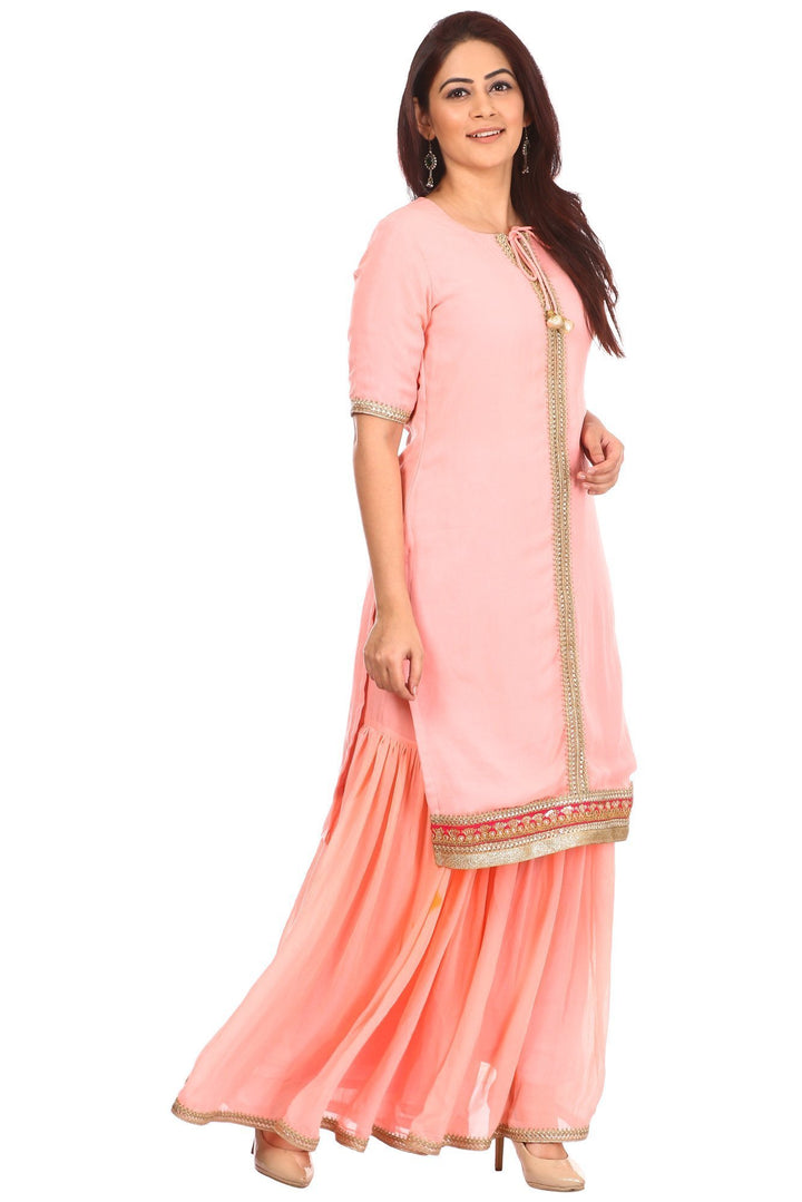 anokherang Kurtis XS Peach Charm Short Kurti with Gharara