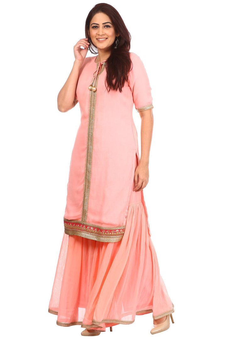 anokherang Kurtis XS Peach Charm Short Kurti with Gharara