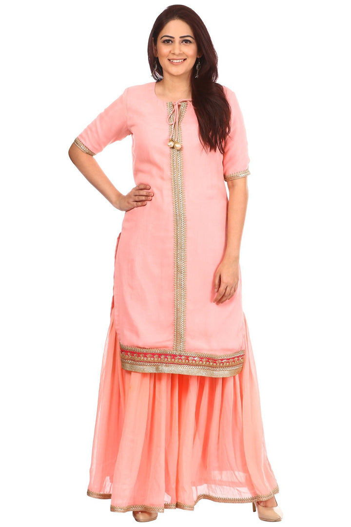 anokherang Kurtis XS Peach Charm Short Kurti with Gharara