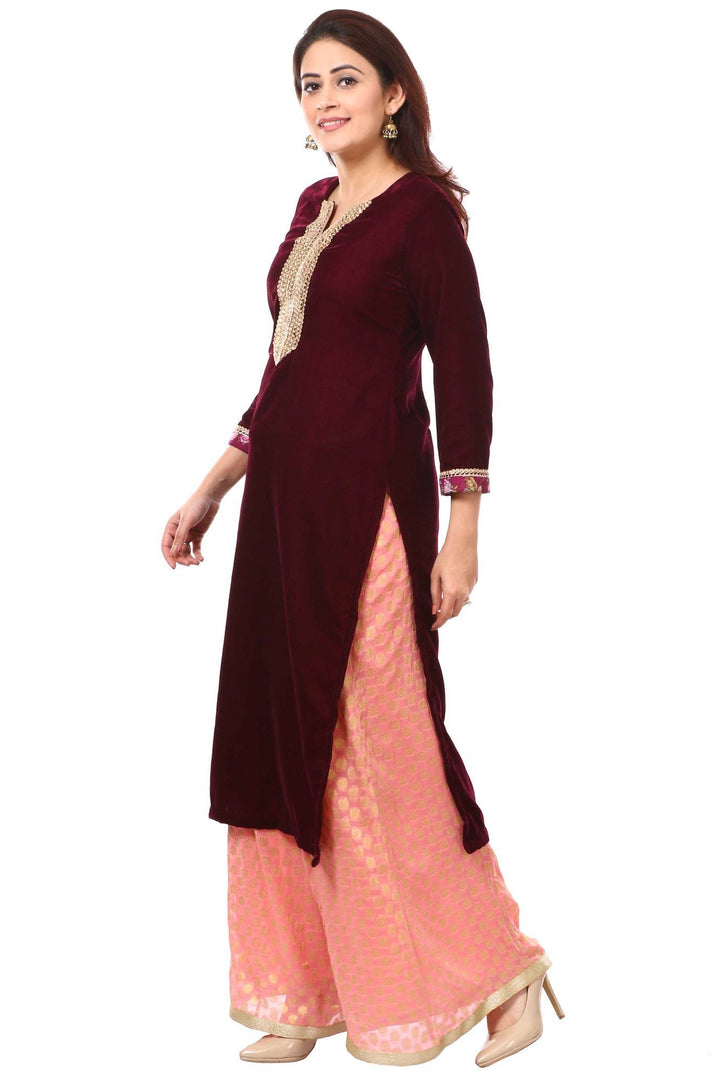 anokherang Kurtis XS Wine Purple Velvet Kurti
