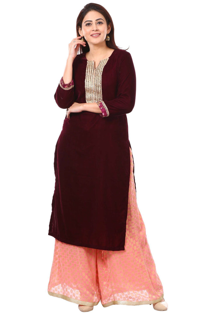 anokherang Kurtis XS Wine Purple Velvet Kurti