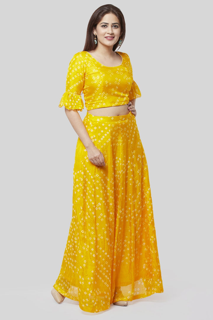 anokherang Lehenga Sunshine Yellow Bandhej Ruffle Lehenga Choli