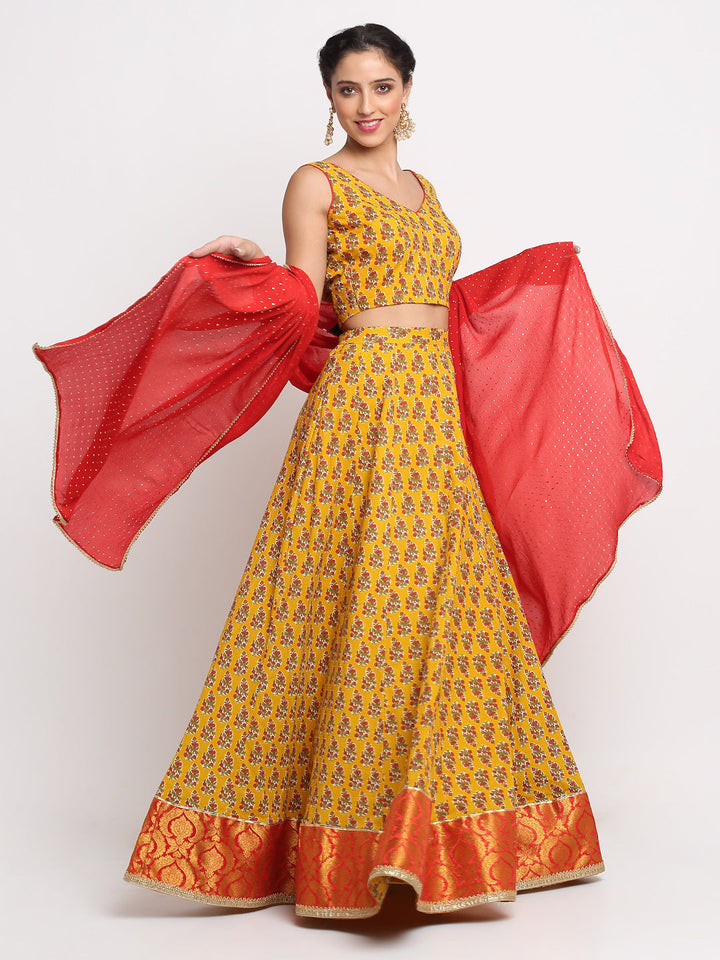 anokherang Lehenga Sunshine Yellow Designer Cotton Lehenga Choli